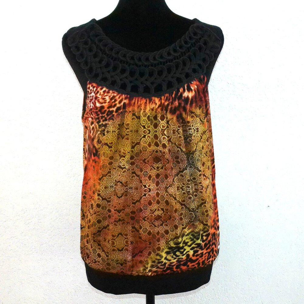 Brown/yellow/black animal prints tank top